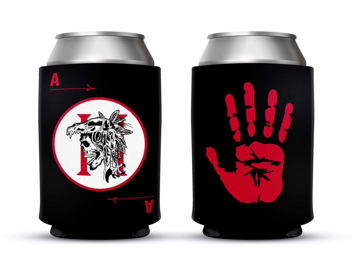 Koozie Can Cooler Ace Skull Hand Black Red Thumbnail