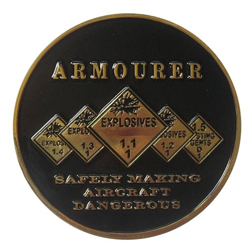 425 FS Armourer Shiny Gold Plated Challenge Coin