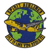 Spirit Airlines A320 NEO Fly It Like You Stole It patch. Your Spirit Airlines A320 patches are 3.5" tall, and 100% embroidered with Velcro backing.